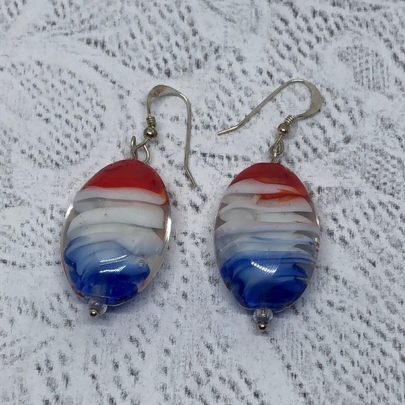 Artisan made art glass sterling silver drop earrings statement - Picture 1 of 5